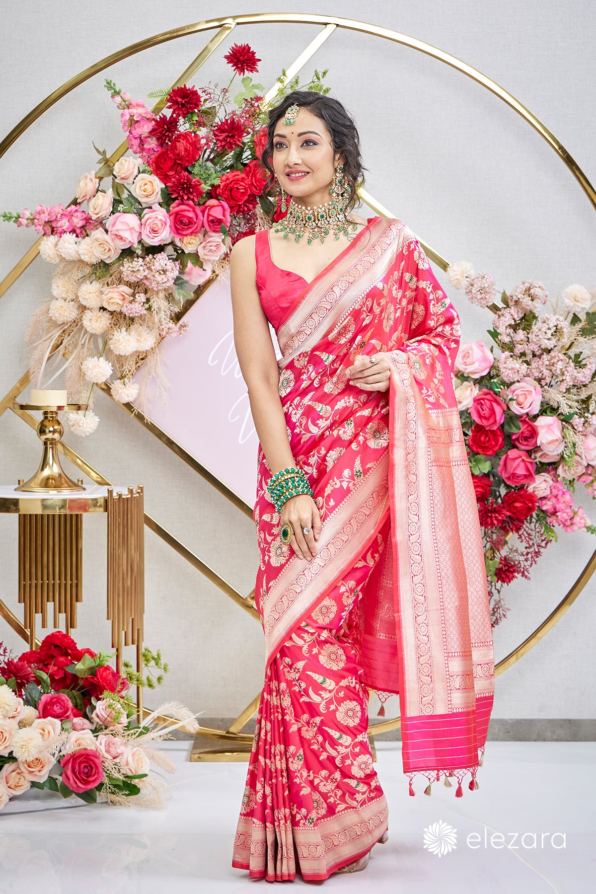 Pink Orange Dual Tone Sona Rupa zari with Meenakari Pure Katan Silk Banarasi