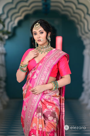 Pink Sona Rupa Zari Rangkat Kadhwa Pure Katan Silk Banarasi