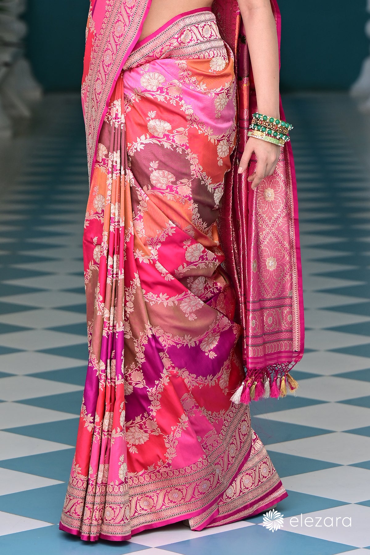 Pink Sona Rupa Zari Rangkat Kadhwa Pure Katan Silk Banarasi