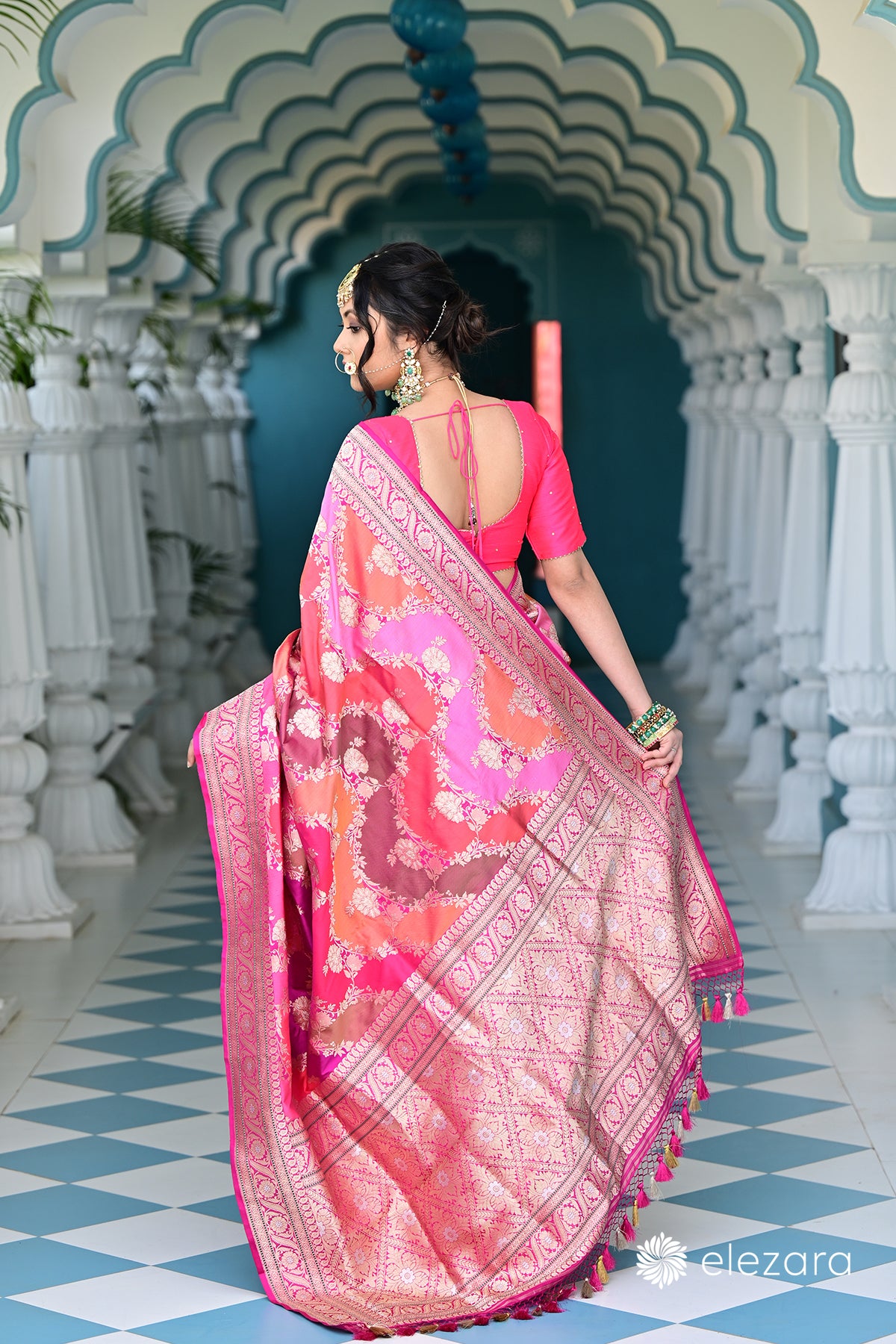 Pink Sona Rupa Zari Rangkat Kadhwa Pure Katan Silk Banarasi