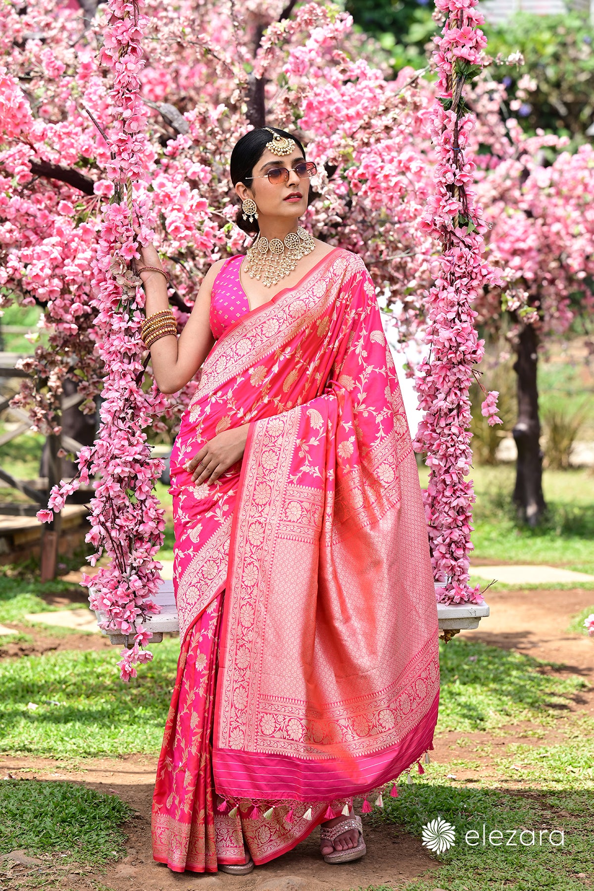 Pink Orange Dual Tone Sona Zari Pure Katan Silk Banarasi