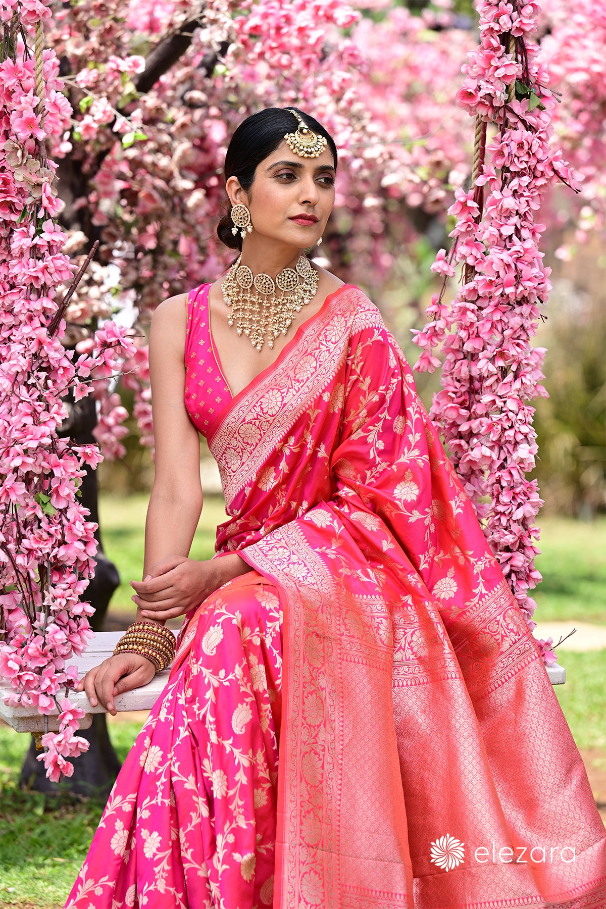 Pink Orange Dual Tone Sona Zari Pure Katan Silk Banarasi