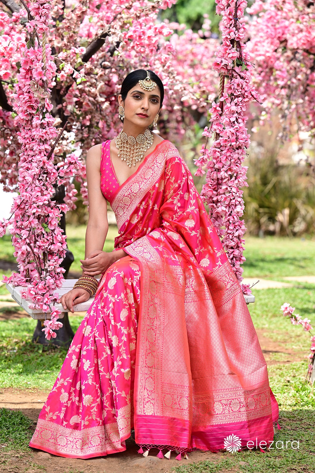 Pink Orange Dual Tone Sona Zari Pure Katan Silk Banarasi