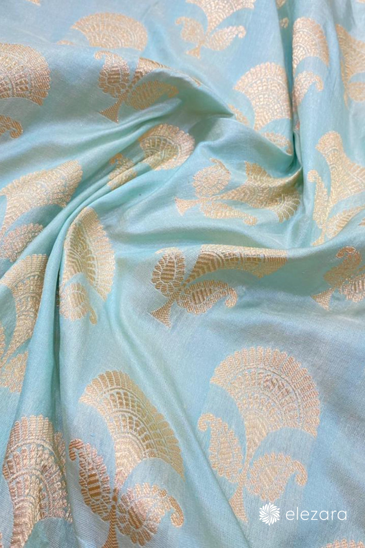 Powder Blue Floral Buta Pure Katan Silk Banarasi