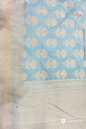 Powder Blue Floral Buta Pure Katan Silk Banarasi