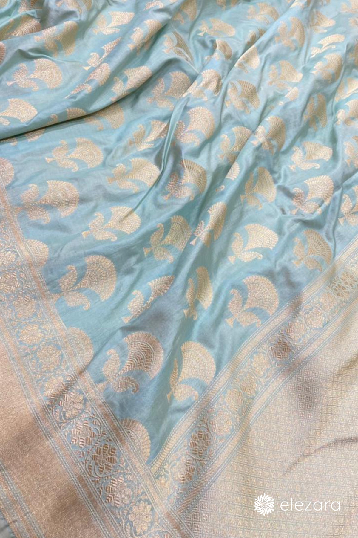 Powder Blue Floral Buta Pure Katan Silk Banarasi