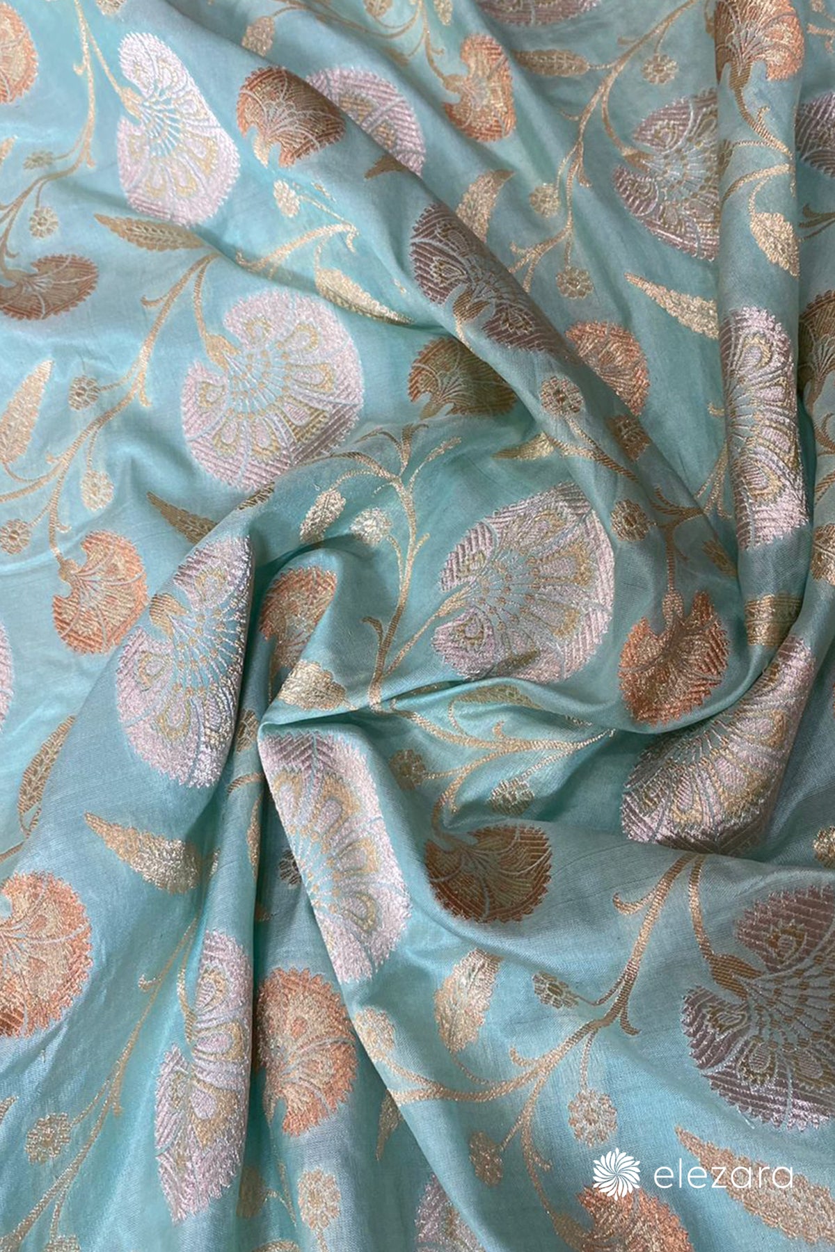 Powder Blue Rupa Copper Zari Pure Katan Silk Banarasi