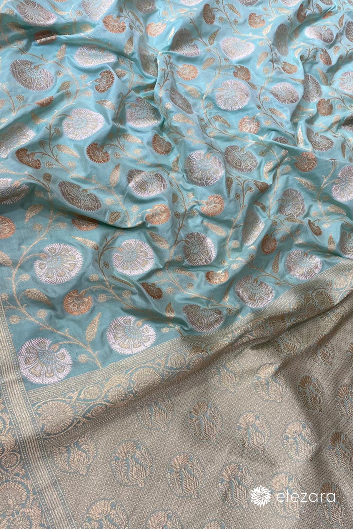 Powder Blue Rupa Copper Zari Pure Katan Silk Banarasi