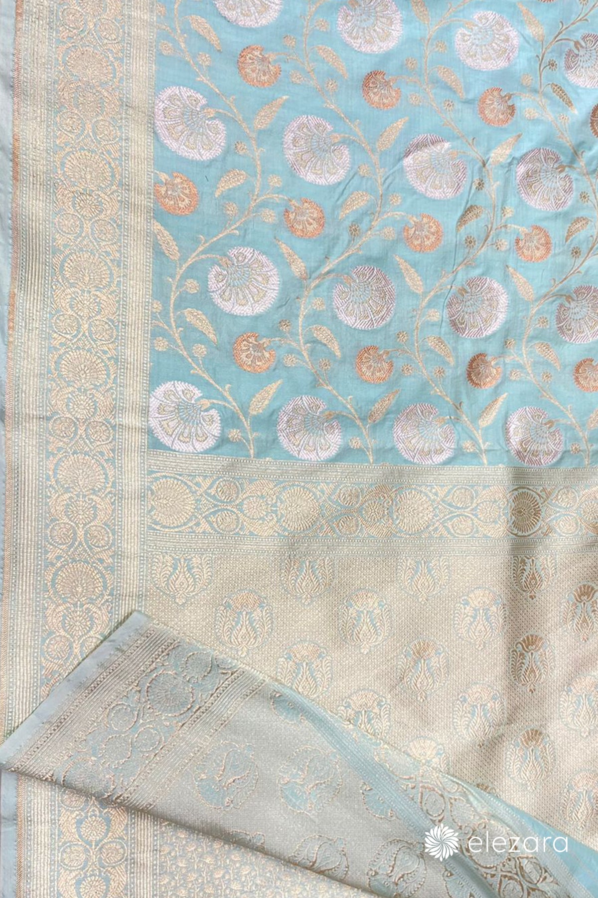 Powder Blue Rupa Copper Zari Pure Katan Silk Banarasi