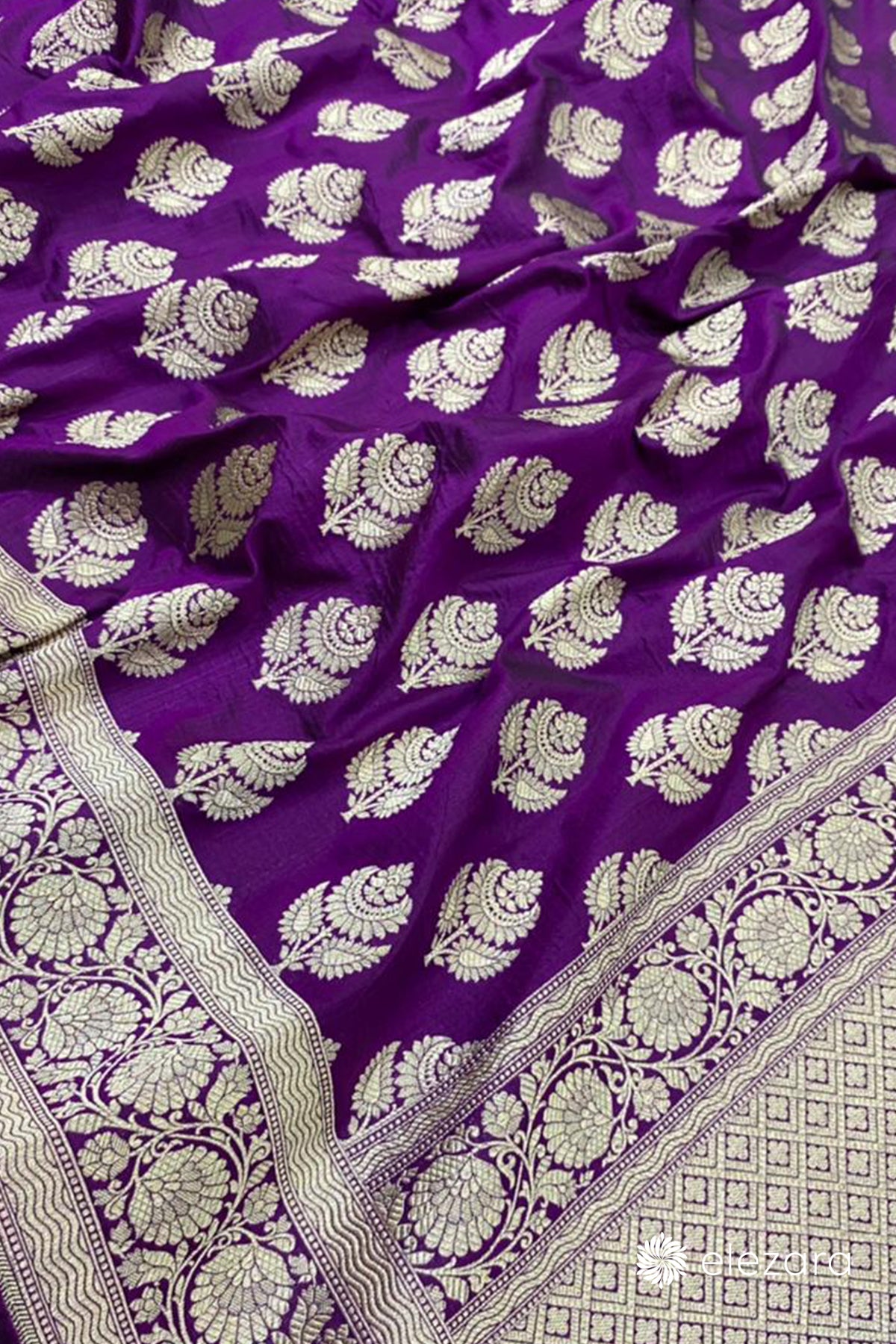 Purple Sona ZariButa Pure Katan Silk Banarasi
