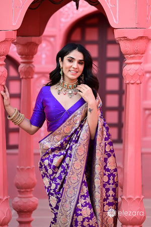 Purple Sona Rupa Zari Kadhwa with Meenakari Pure Katan Silk Banarasi