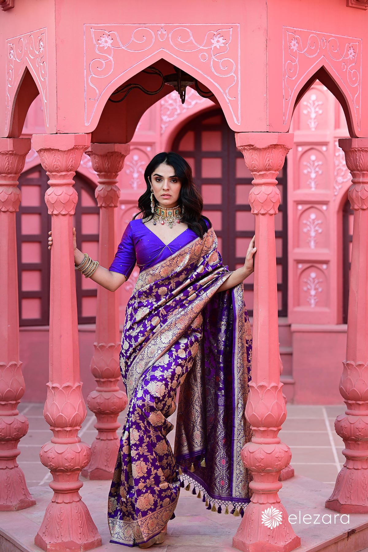 Purple Sona Rupa Zari Kadhwa with Meenakari Pure Katan Silk Banarasi