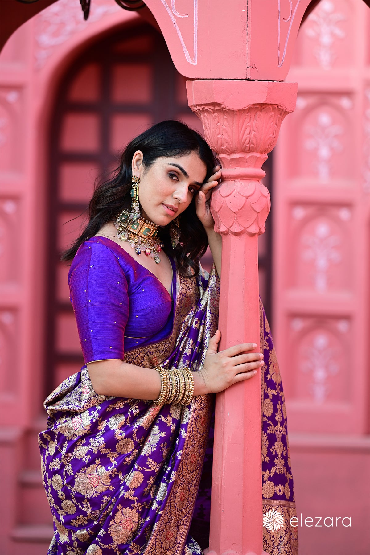 Purple Sona Rupa Zari Kadhwa with Meenakari Pure Katan Silk Banarasi
