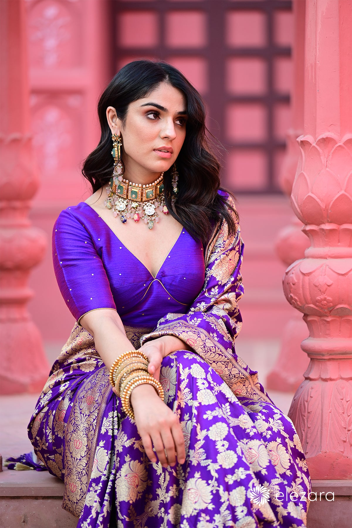Purple Sona Rupa Zari Kadhwa with Meenakari Pure Katan Silk Banarasi