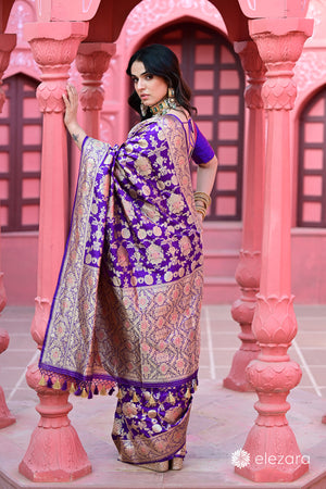 Purple Sona Rupa Zari Kadhwa with Meenakari Pure Katan Silk Banarasi