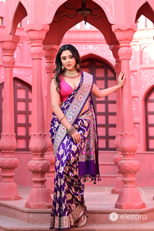 Purple Sona Rupa Zari with Meenakari Pure Katan Silk Banarasi