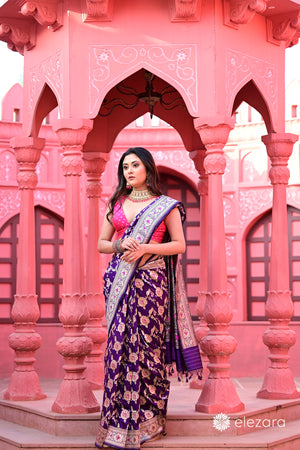 Purple Sona Rupa Zari with Meenakari Pure Katan Silk Banarasi