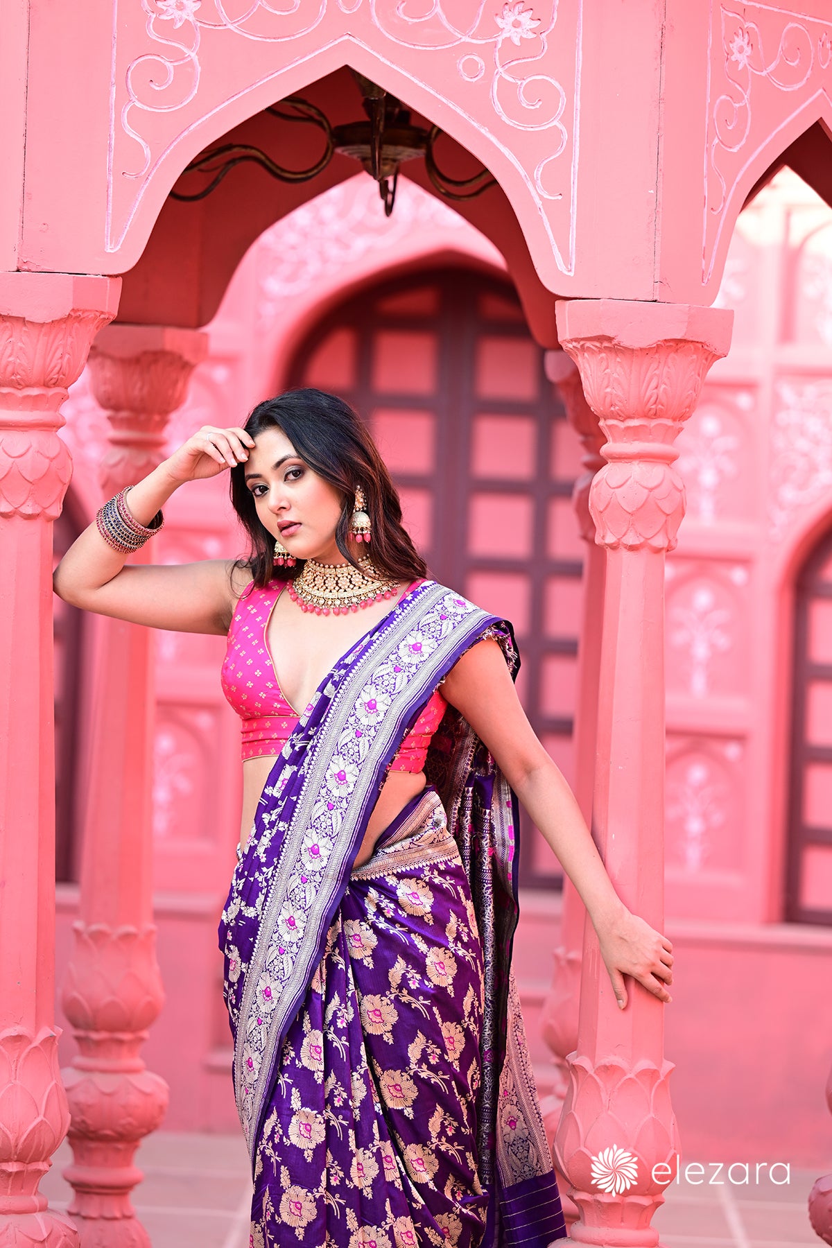 Purple Sona Rupa Zari with Meenakari Pure Katan Silk Banarasi