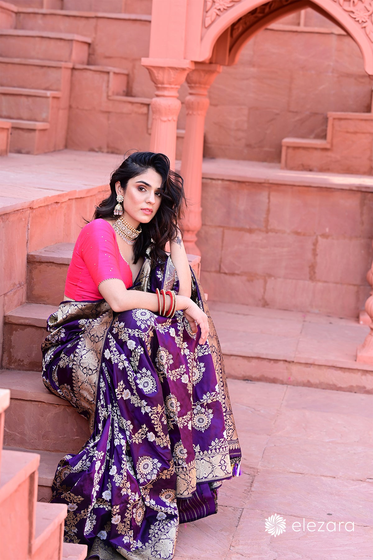 Dark Purple Sona Rupa Zari Kadhwa Pure Katan Silk Banarasi