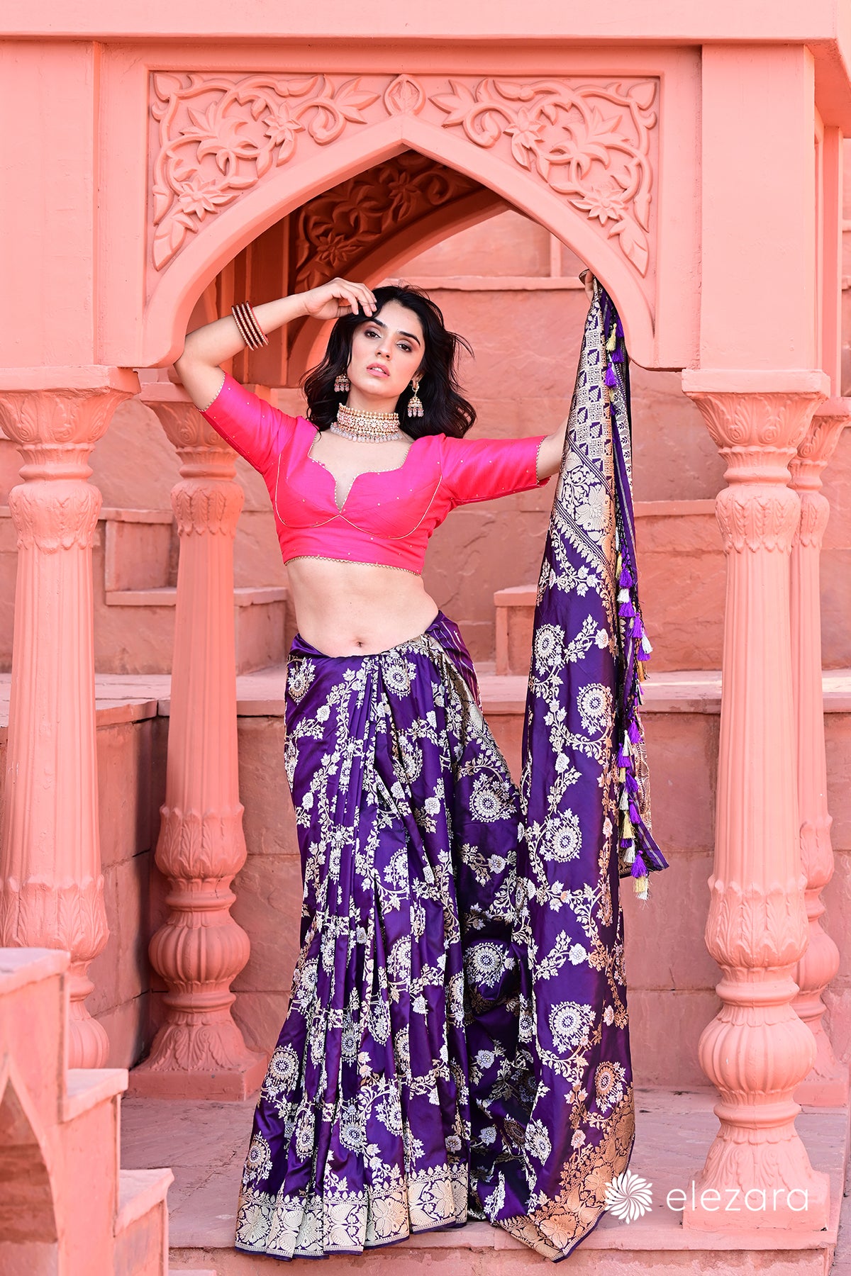 Dark Purple Sona Rupa Zari Kadhwa Pure Katan Silk Banarasi
