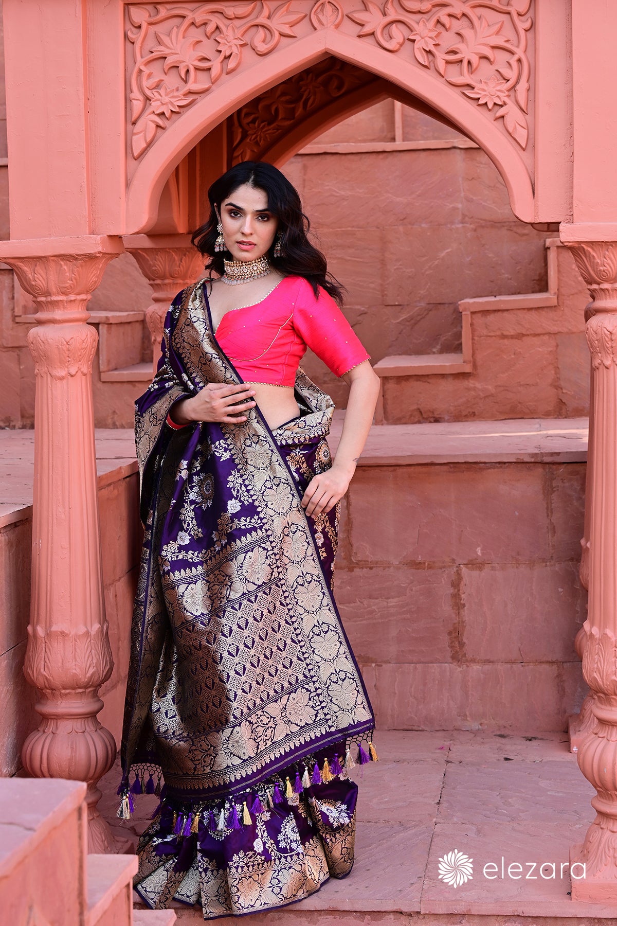 Dark Purple Sona Rupa Zari Kadhwa Pure Katan Silk Banarasi