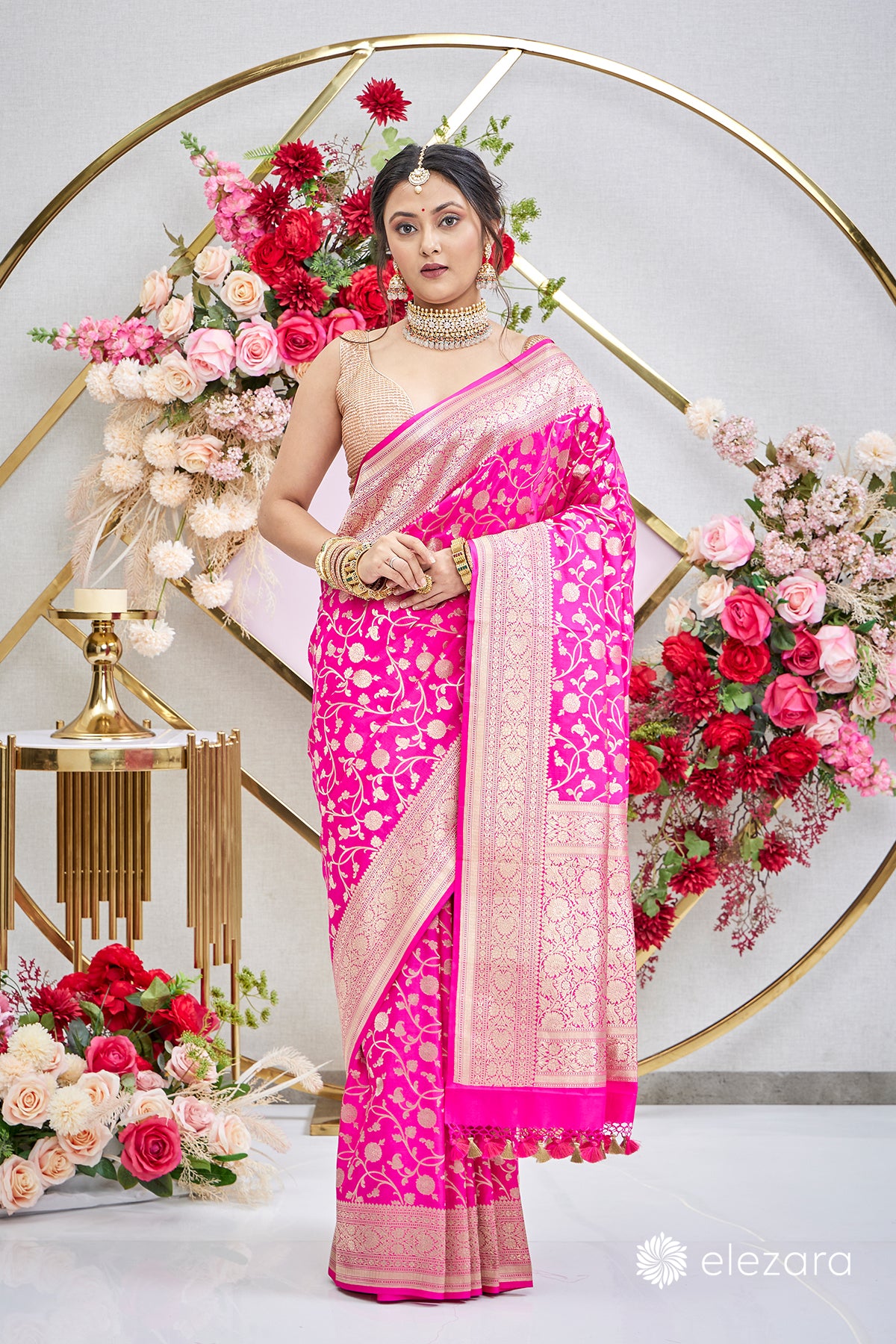 Rani Pink Jaal Pure Katan Banarasi