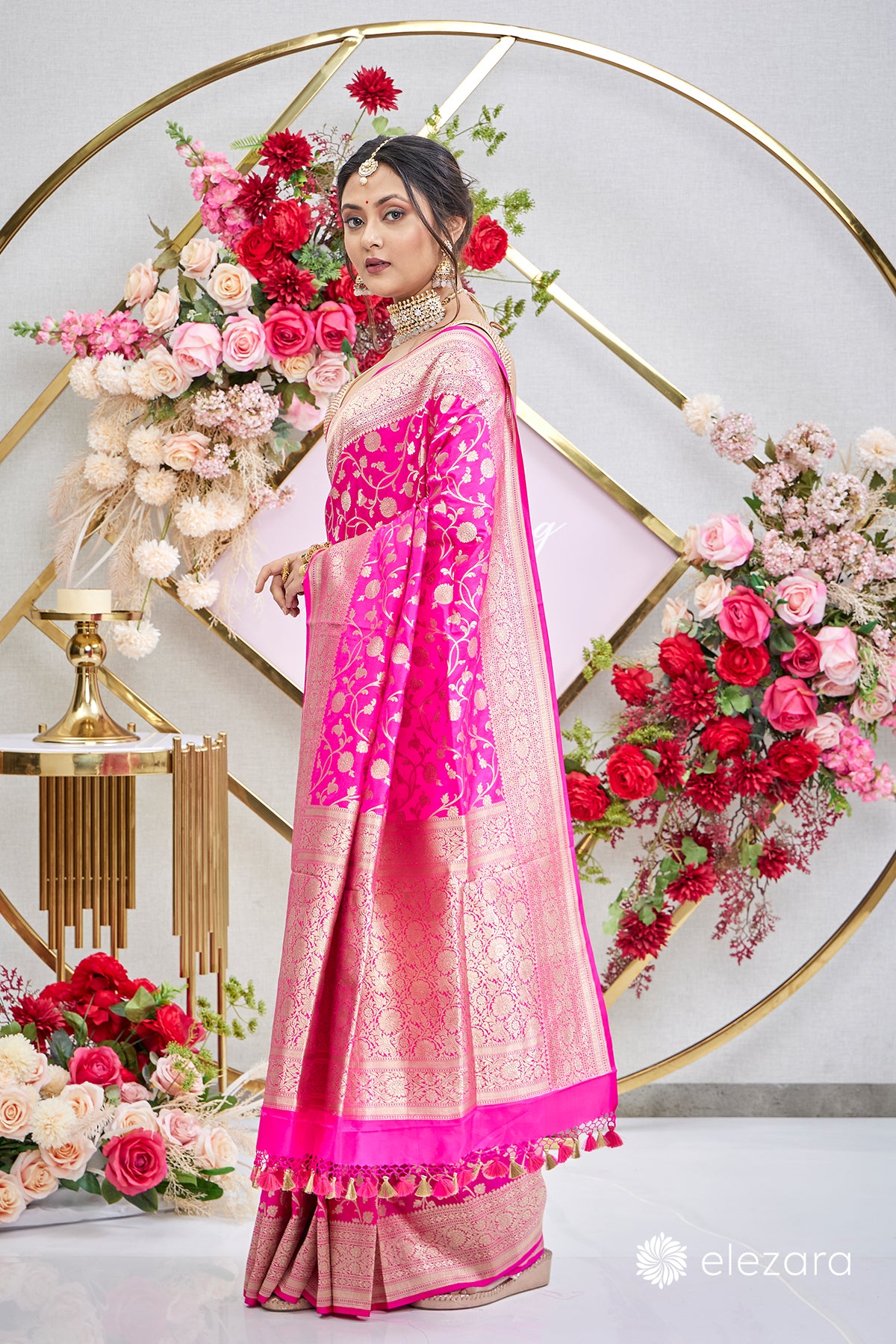 Rani Pink Jaal Pure Katan Banarasi