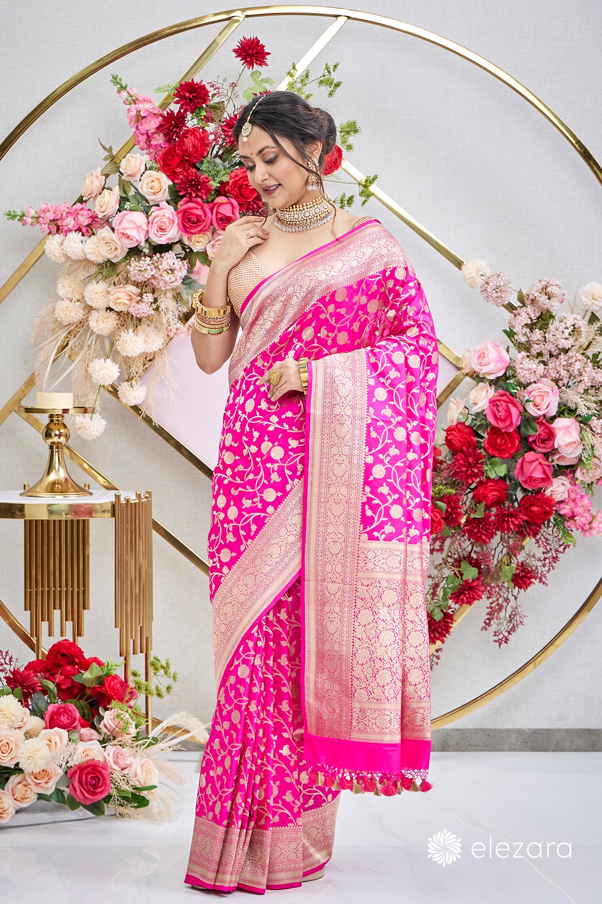 Rani Pink Jaal Pure Katan Banarasi