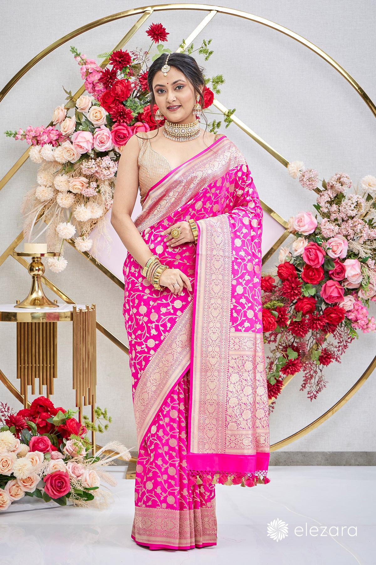 Rani Pink Jaal Pure Katan Banarasi