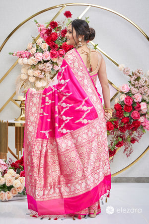 Rani Pink Dual Tone Sona Rupa Zari Kadhwa Pure Katan Silk Banarasi