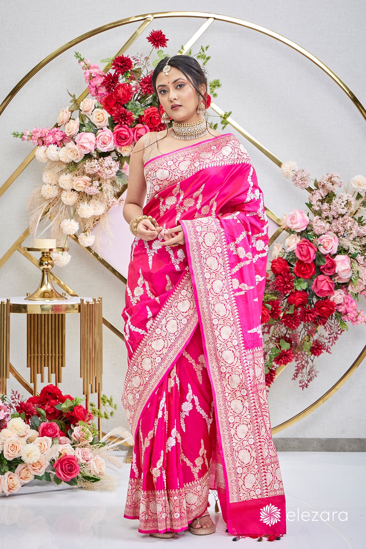 Rani Pink Dual Tone Sona Rupa Zari Kadhwa Pure Katan Silk Banarasi