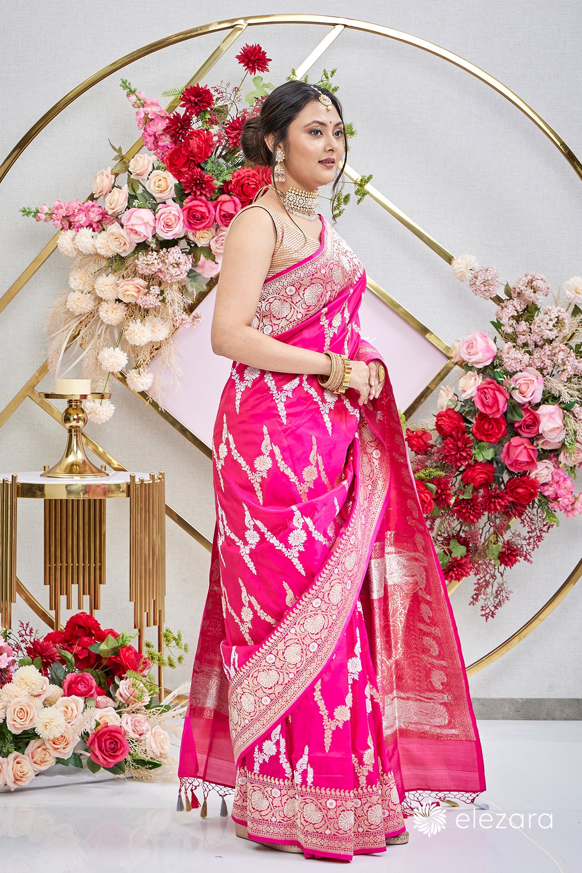 Rani Pink Dual Tone Sona Rupa Zari Kadhwa Pure Katan Silk Banarasi