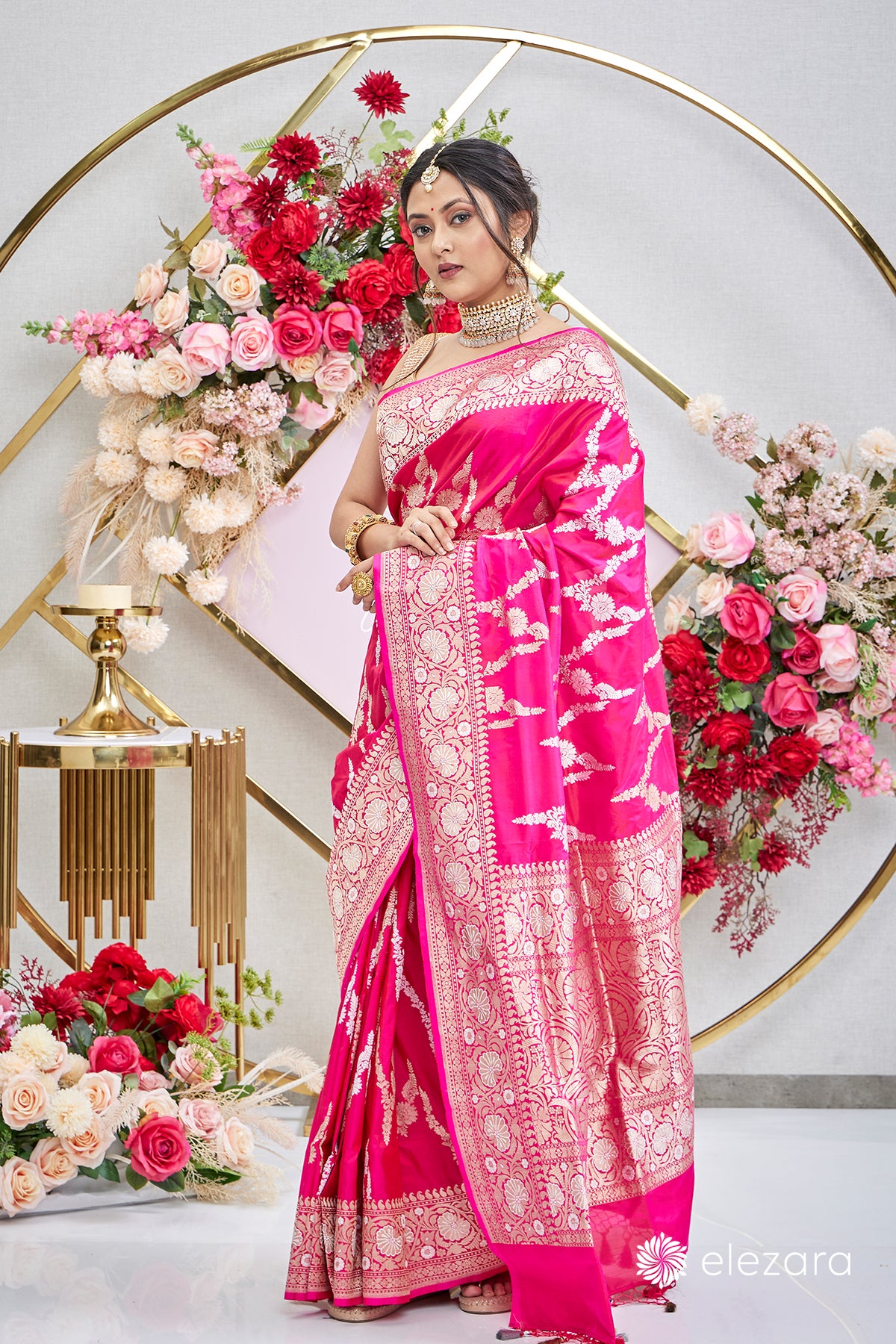 Rani Pink Dual Tone Sona Rupa Zari Kadhwa Pure Katan Silk Banarasi