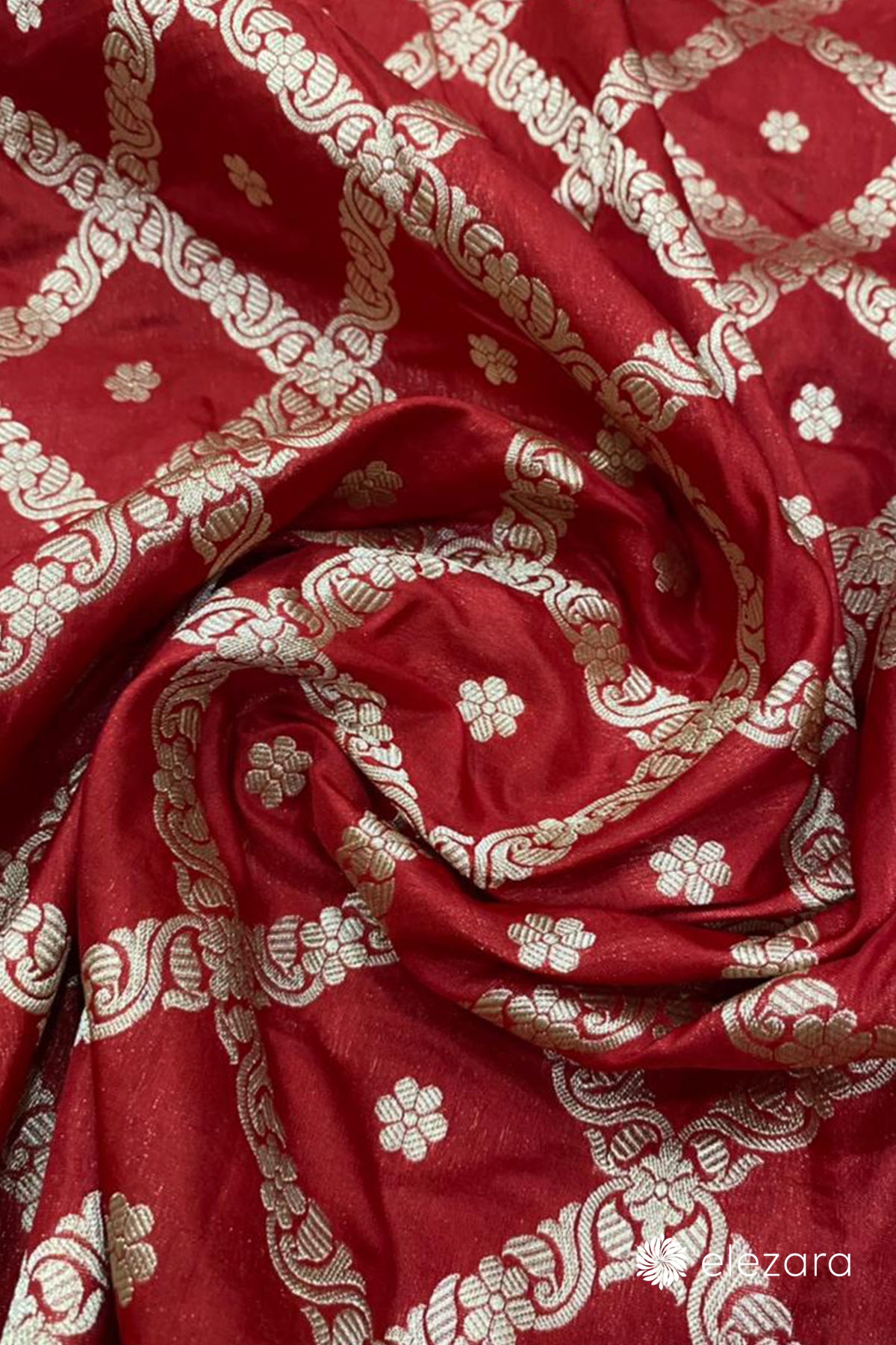 Red Sona Zari Barfi Jaal Pure Katan Silk Banarasi
