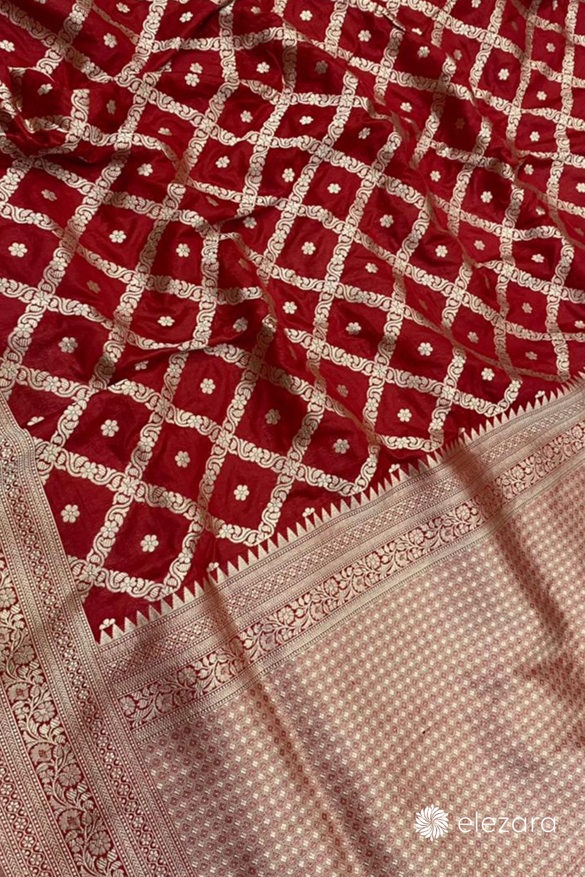 Red Sona Zari Barfi Jaal Pure Katan Silk Banarasi