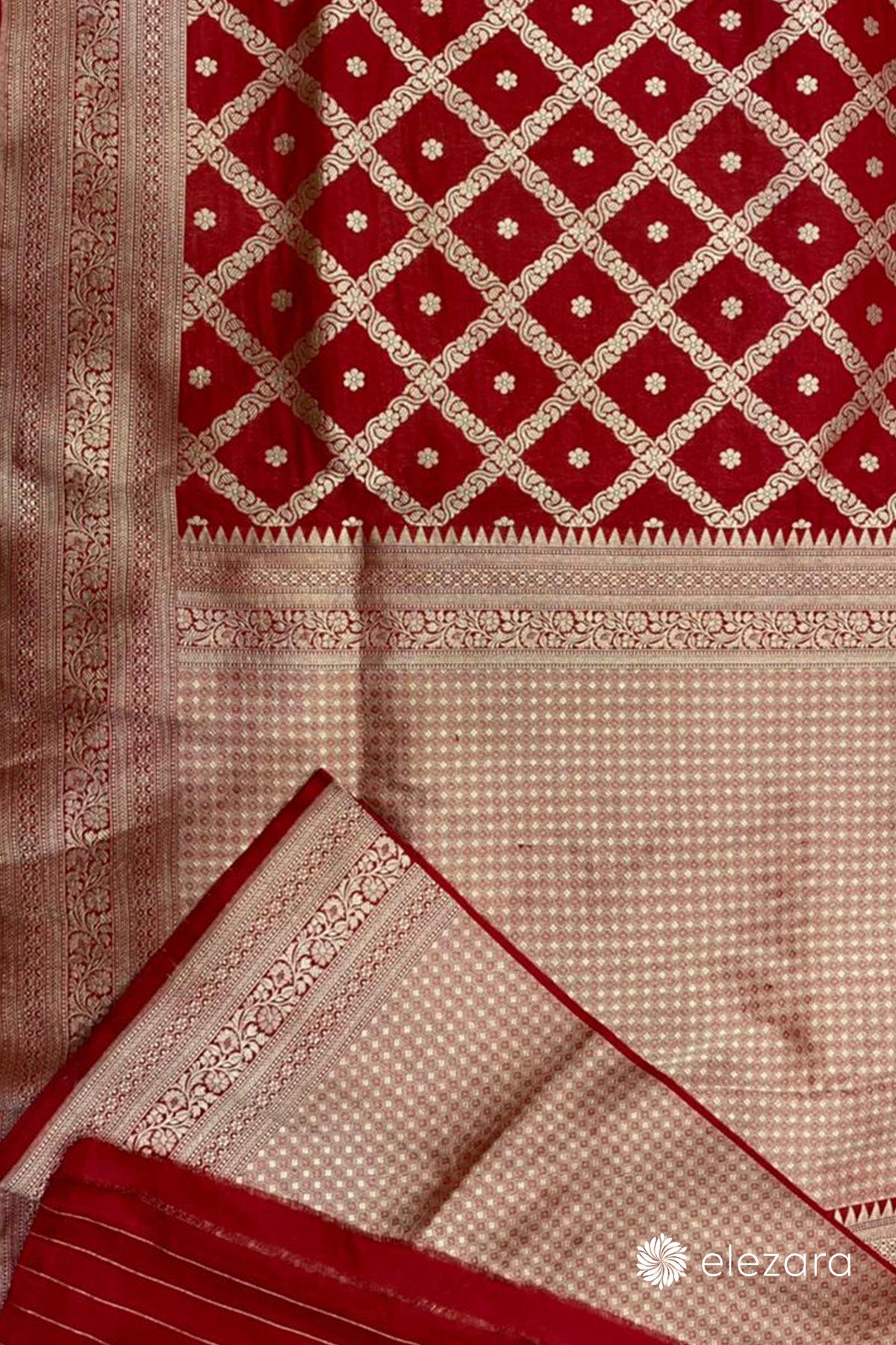 Red Sona Zari Barfi Jaal Pure Katan Silk Banarasi