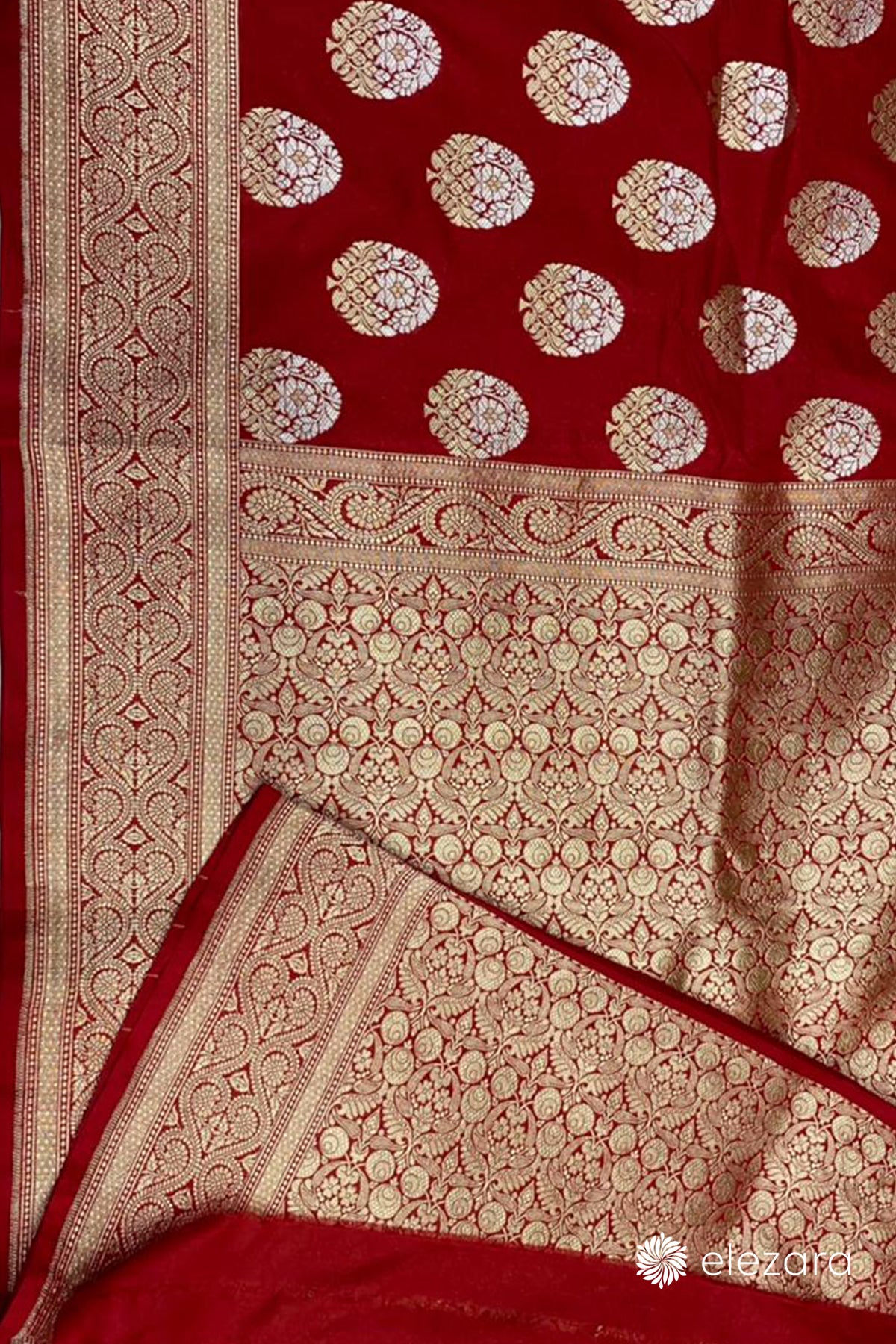 Red Sona Rupa Zari Buta Pure Katan Silk Banarasi