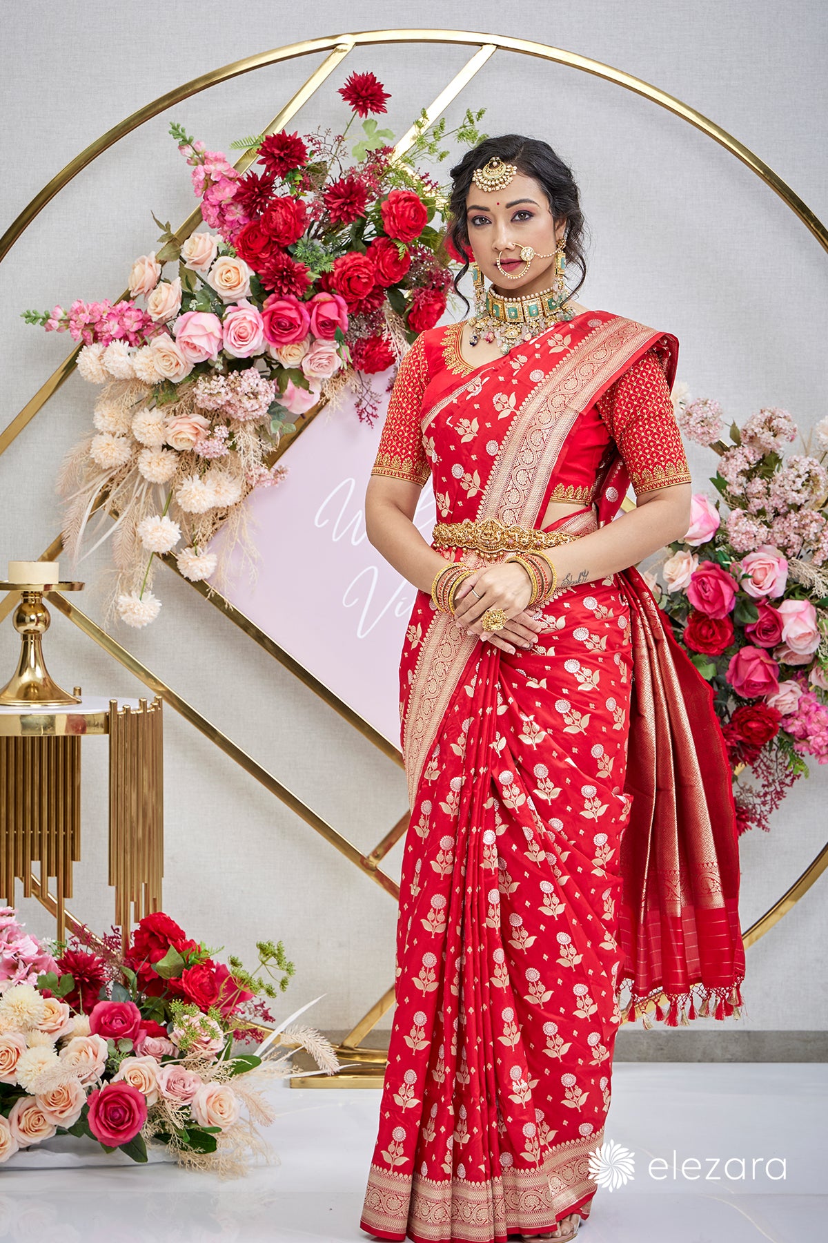 Red Sona Rupa zari Pure Katan Silk Banarasi elezara