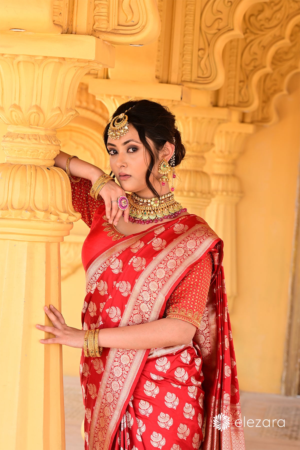 Red Floral Buta Pure Katan Banarasi