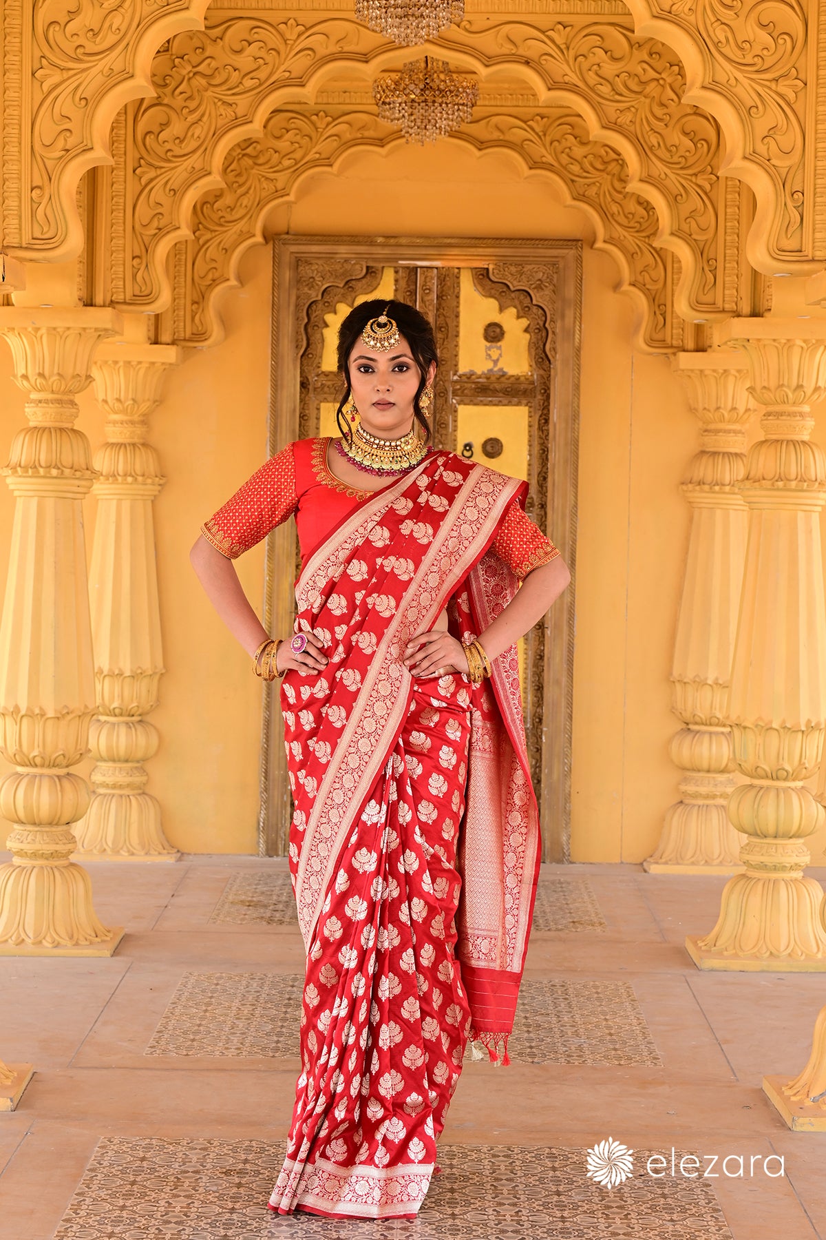 Red Floral Buta Pure Katan Banarasi