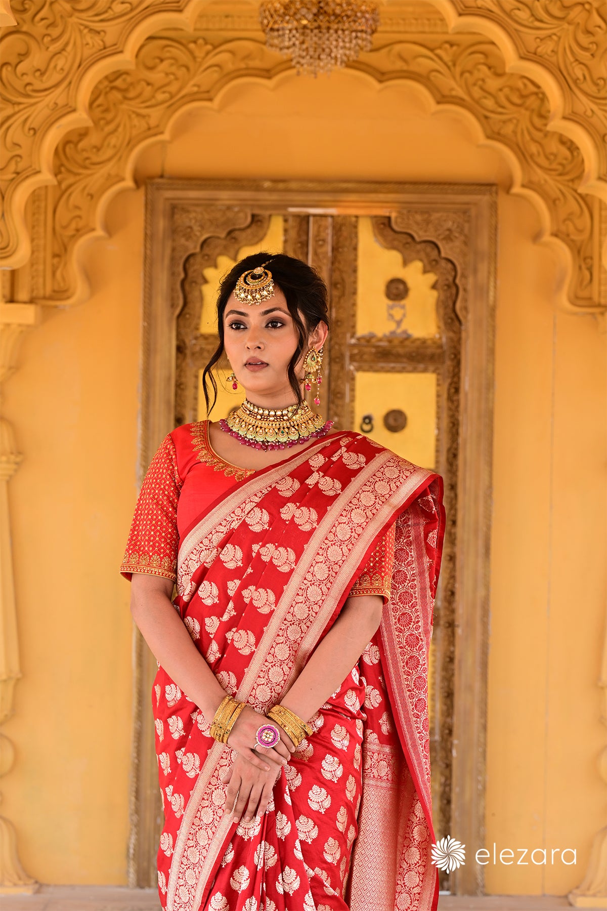 Red Floral Buta Pure Katan Banarasi