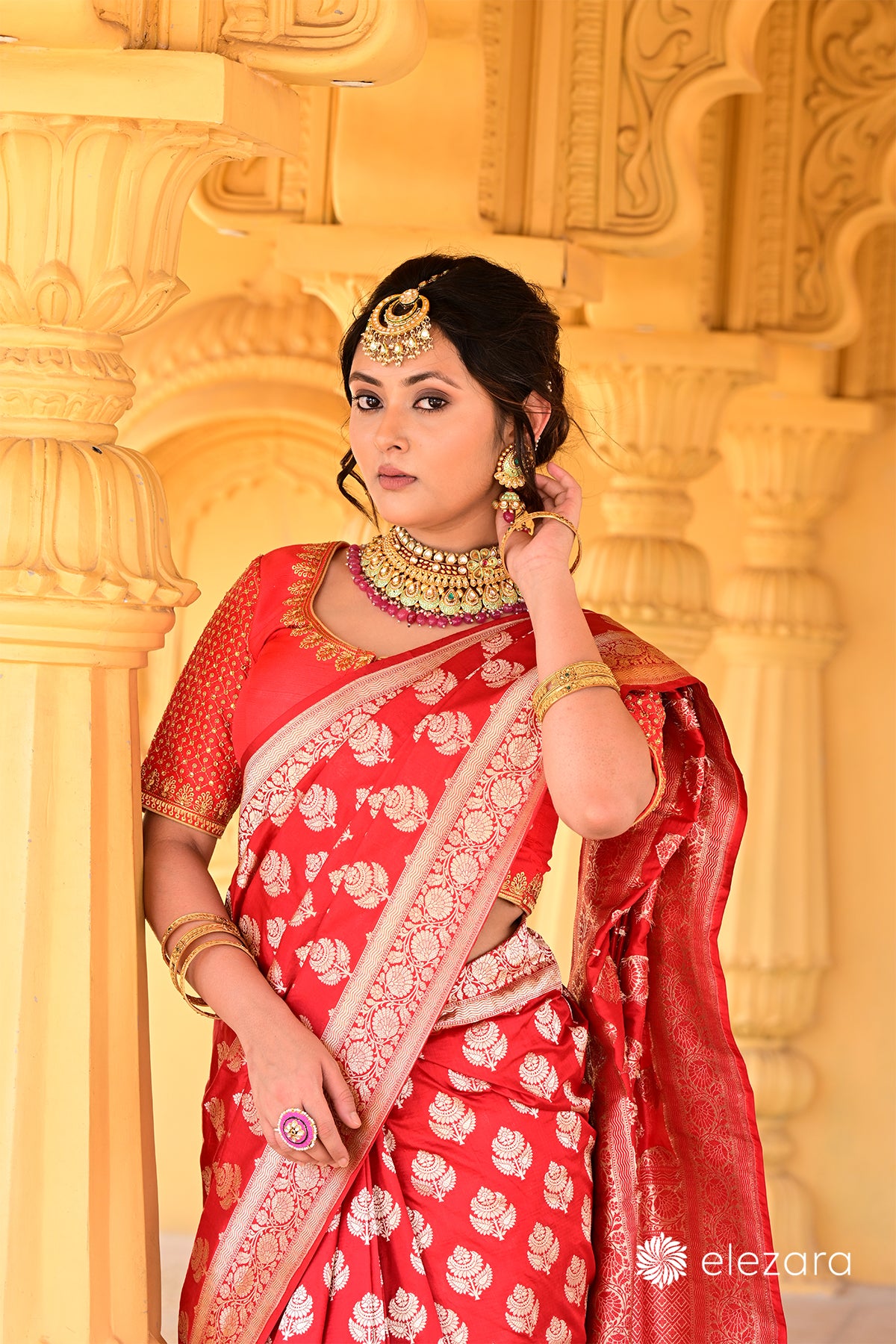 Red Floral Buta Pure Katan Banarasi