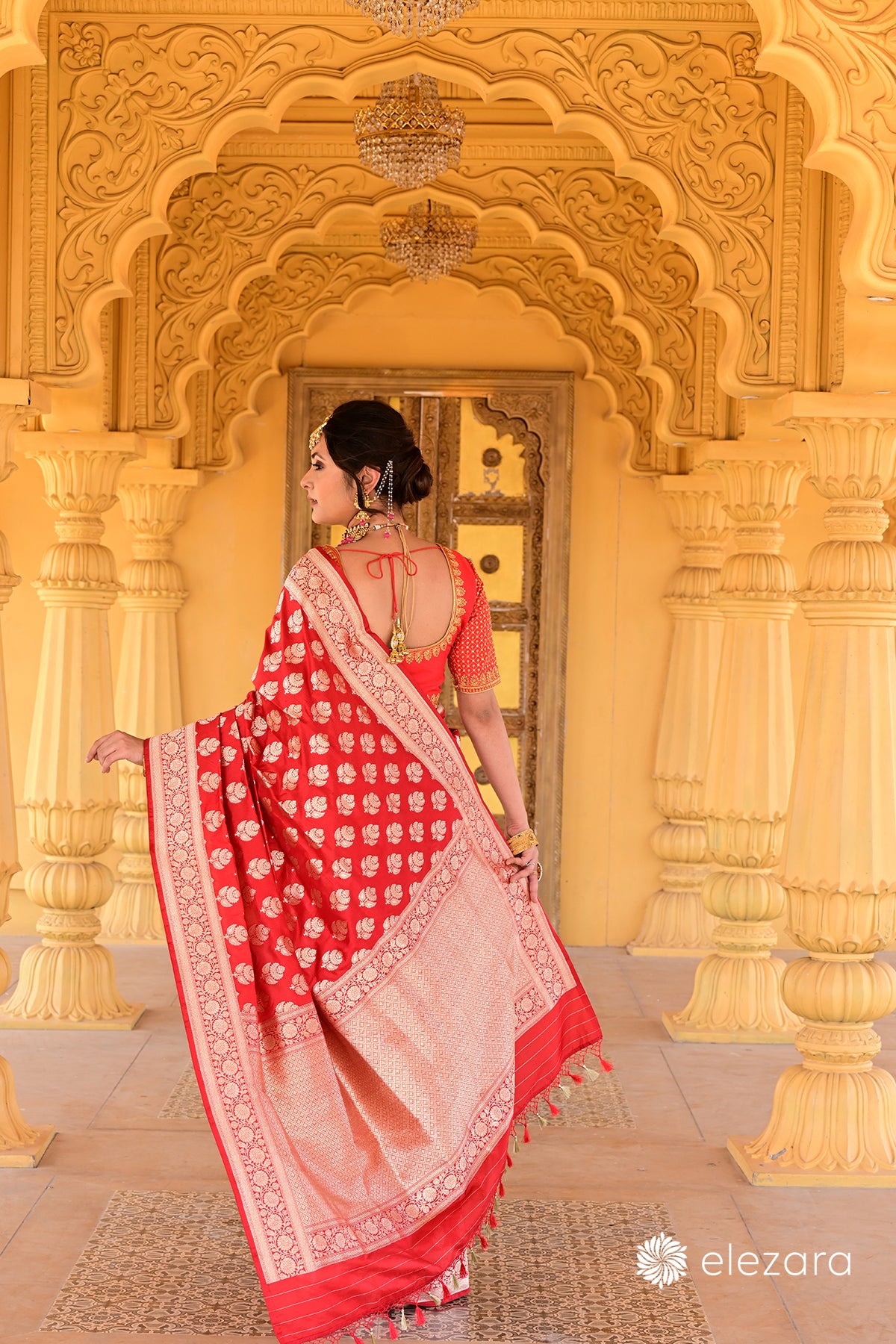 Red Floral Buta Pure Katan Banarasi