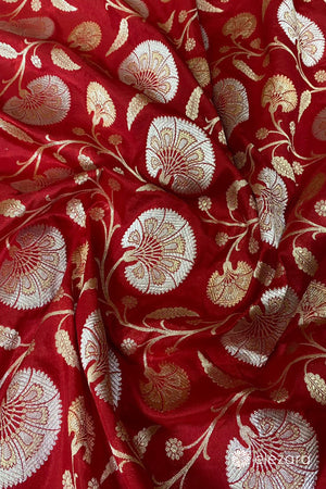 Red Sona Rupa Copper Zari Pure Katan Silk Banarasi