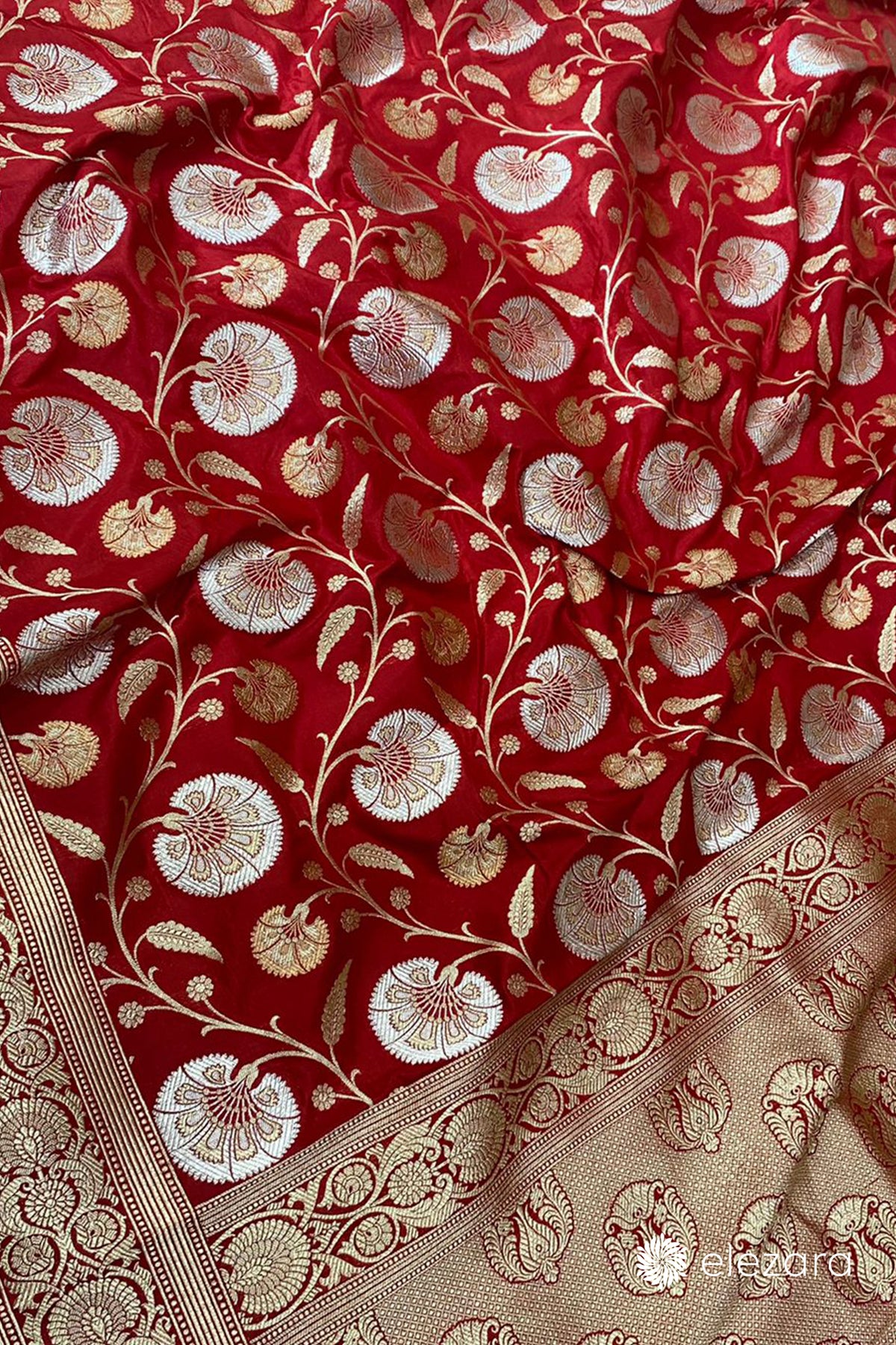 Red Sona Rupa Copper Zari Pure Katan Silk Banarasi