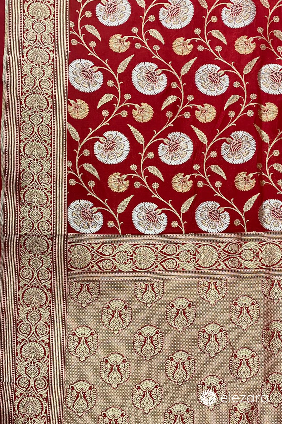 Red Sona Rupa Copper Zari Pure Katan Silk Banarasi