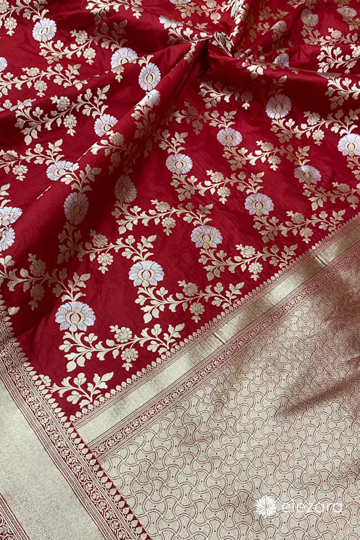 Red Sona Rupa Zari Pure Katan Silk Banarasi