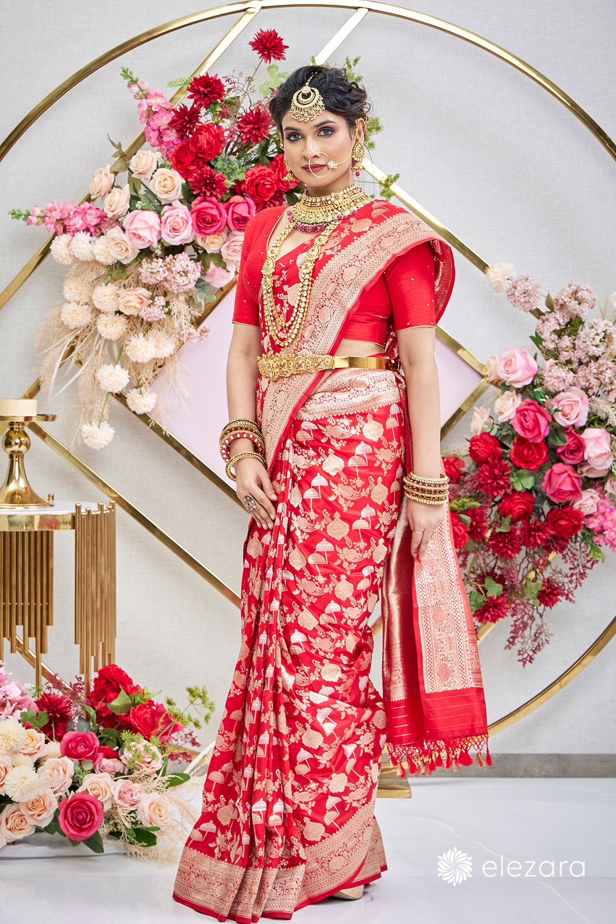 Red Sona Rupa Zari Pure Katan Silk Banarasi