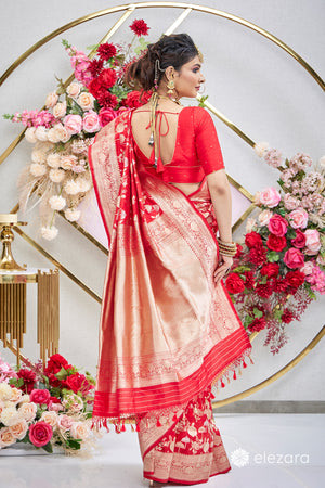 Red Sona Rupa Zari Pure Katan Silk Banarasi