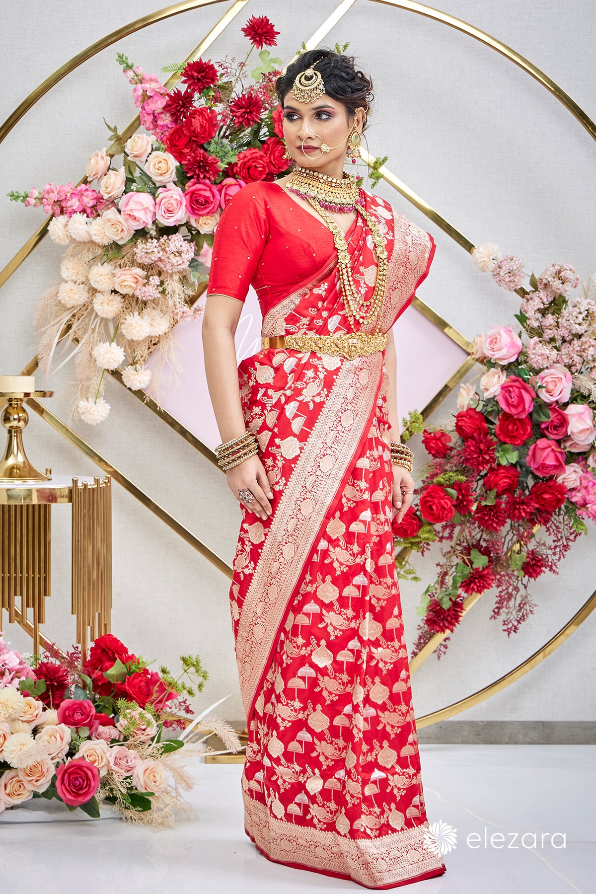 Red Sona Rupa Zari Pure Katan Silk Banarasi